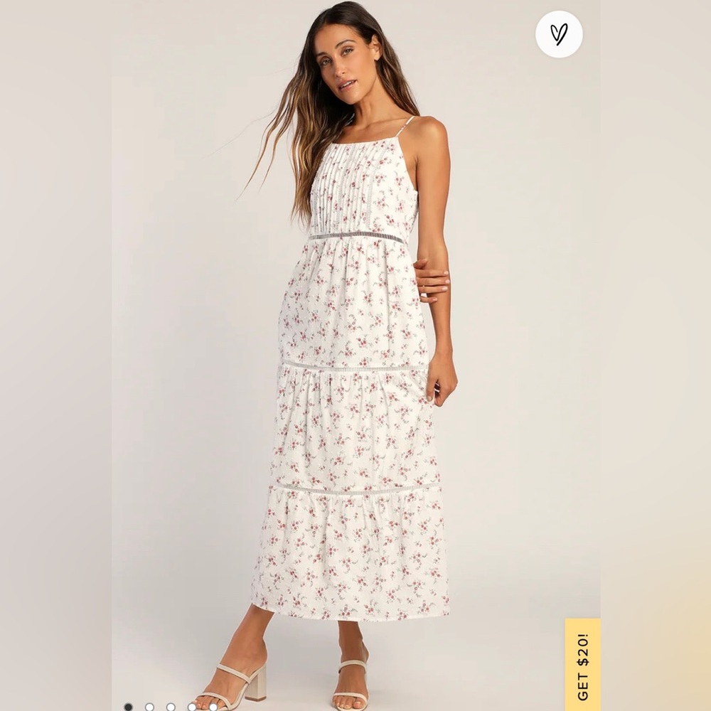 White tiered floral maxi dress